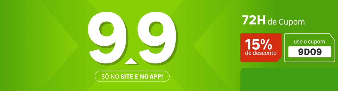 72 horas de cupom: 15% de desconto com o código 9D09